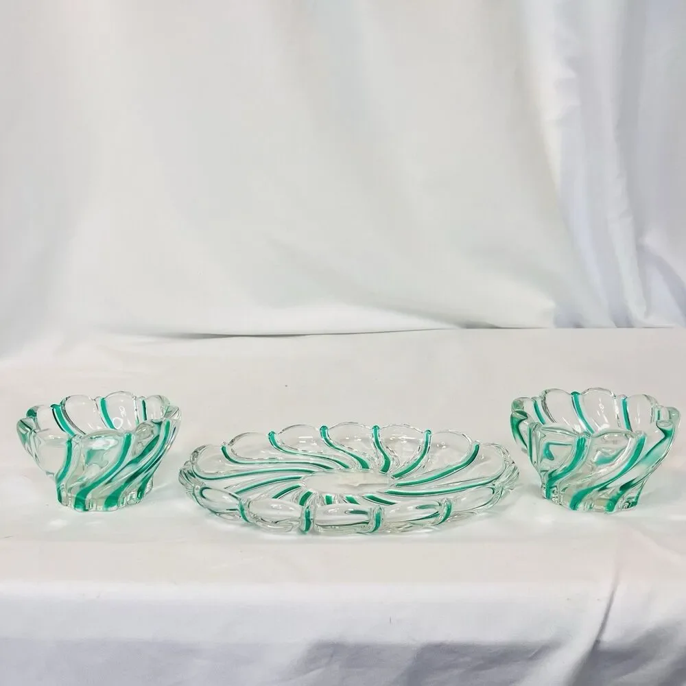 Vintage Mikasa Peppermint Green Glass 3-Piece Set Made in Germany